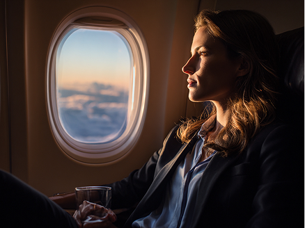 A passenger sitting in the window seat on an airplane
