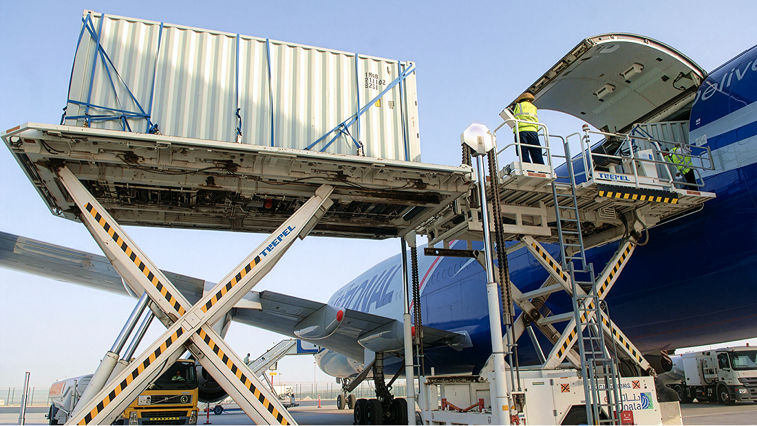 Cargo being loaded onto an airplane