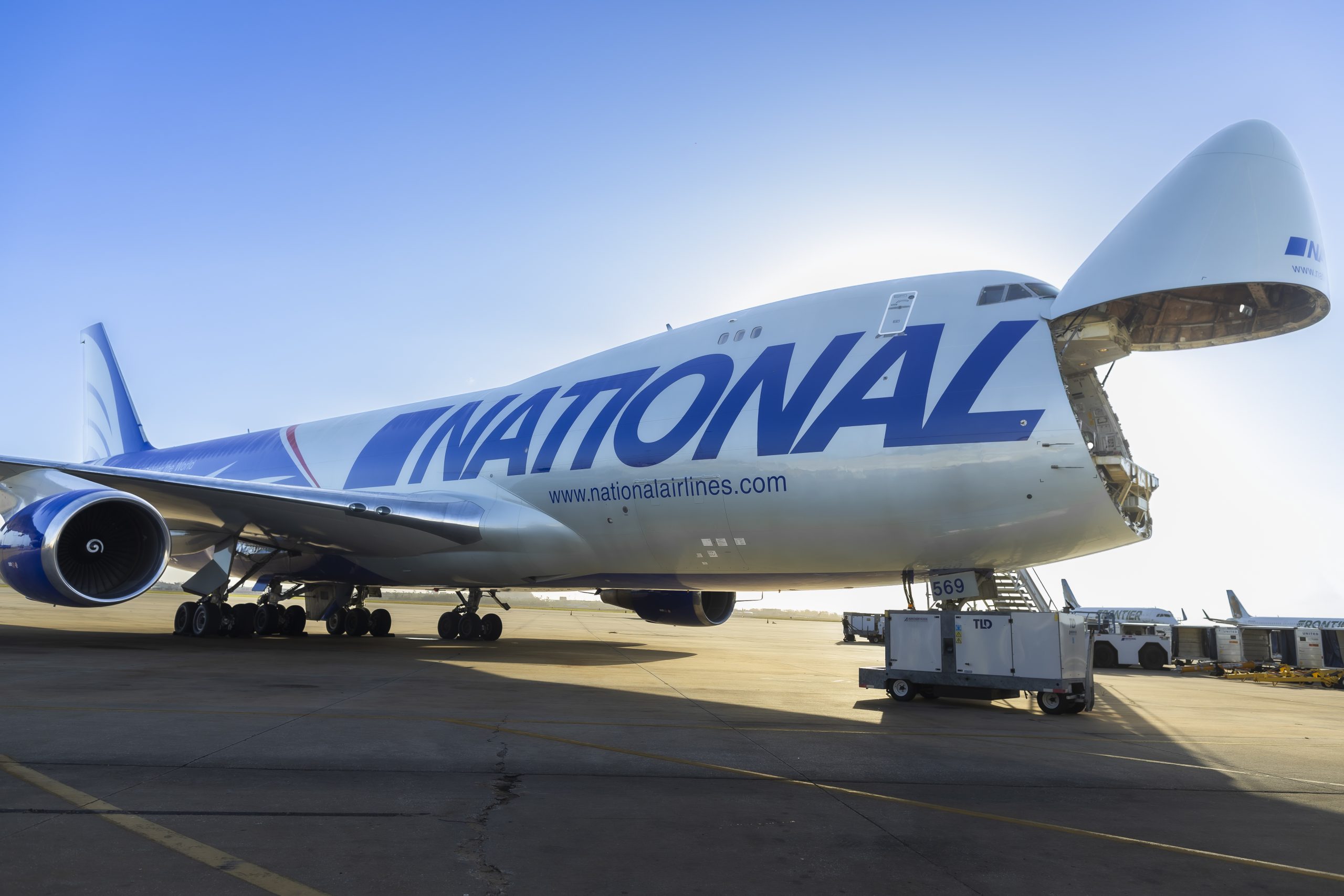 An airplane with the nose open