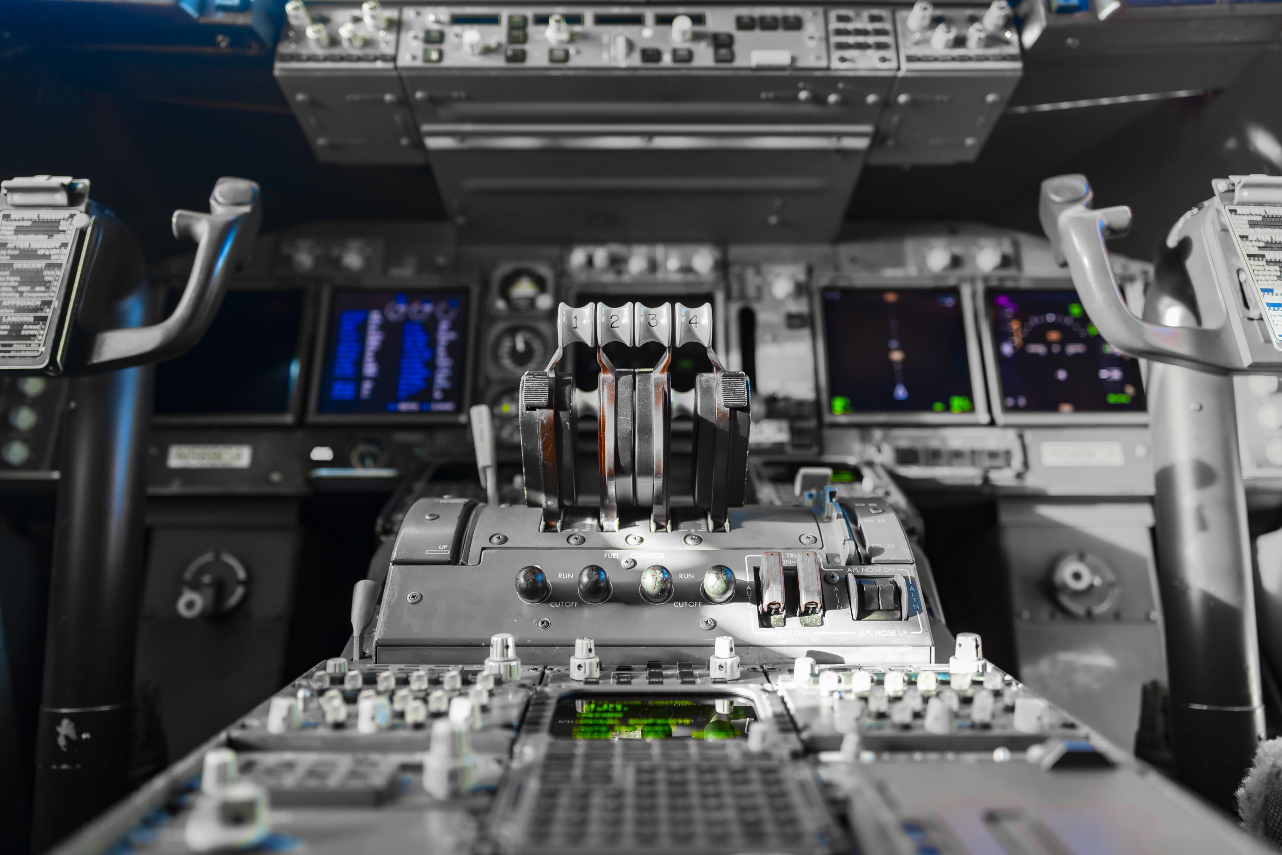 Cockpit controls inside an airplane