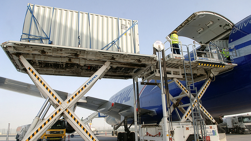 Cargo being loaded onto an airplane