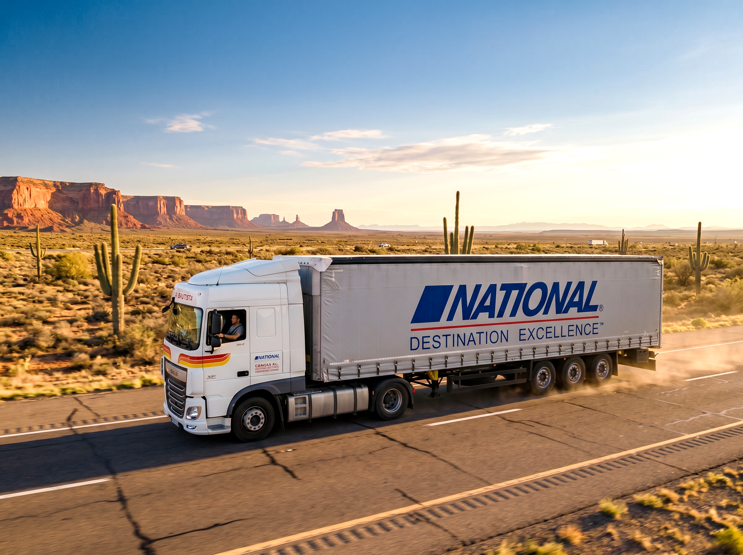 A truck driving during the day