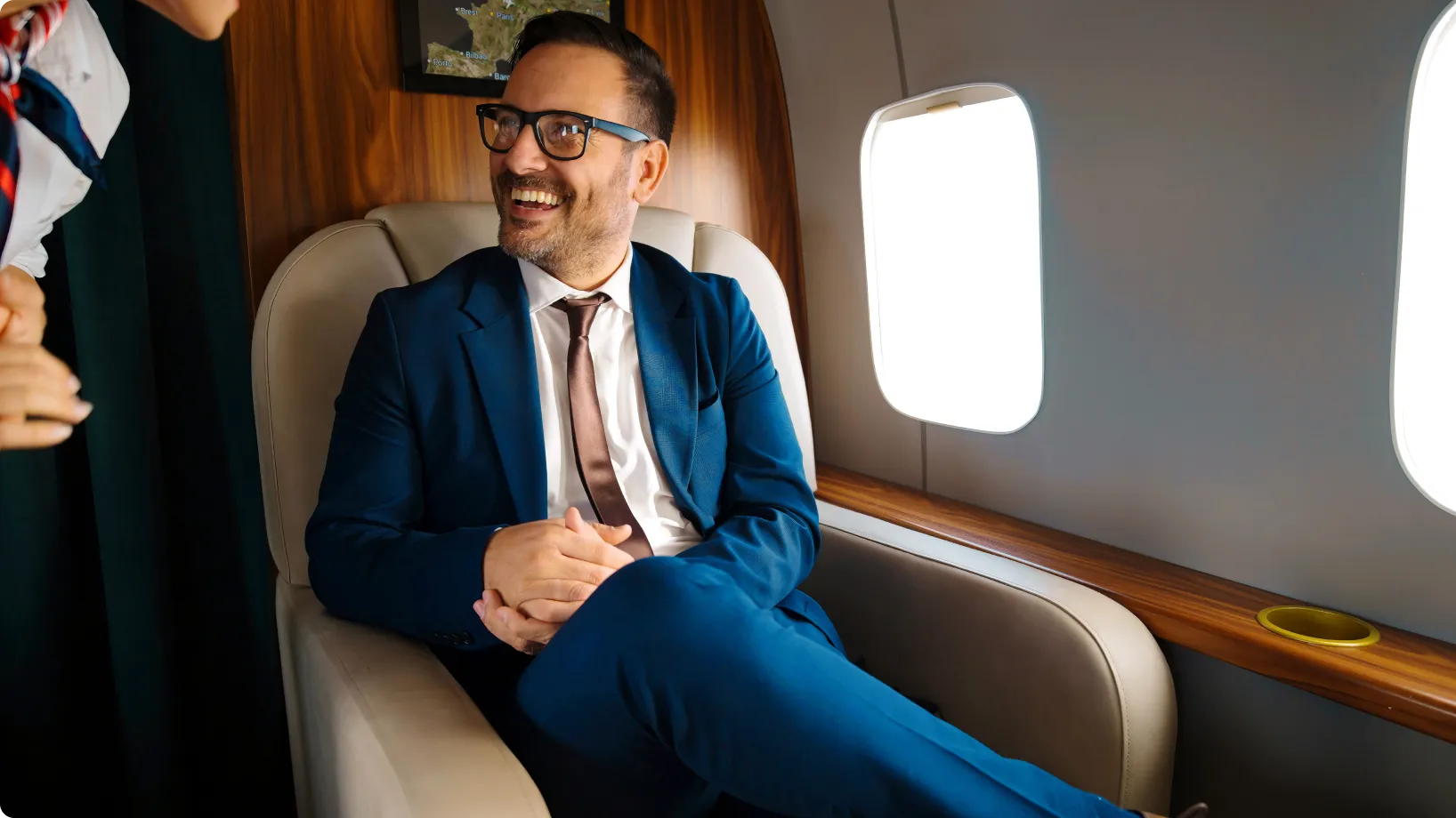 A person traveling on a private jet.